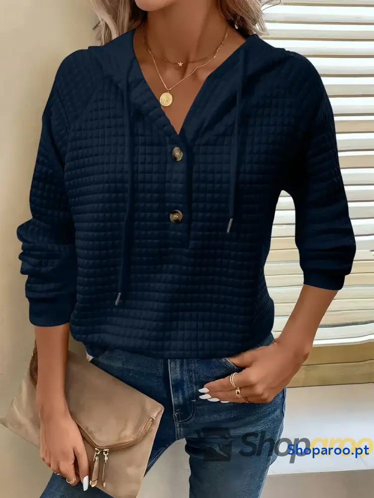 Sweatshirt com capuz de manga comprida detalhe botão e textura tamanho grande