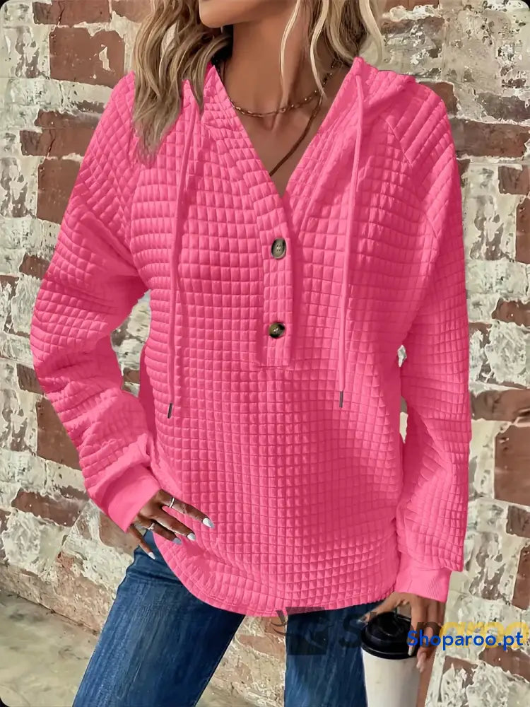 Sweatshirt com capuz de manga comprida detalhe botão e textura tamanho grande