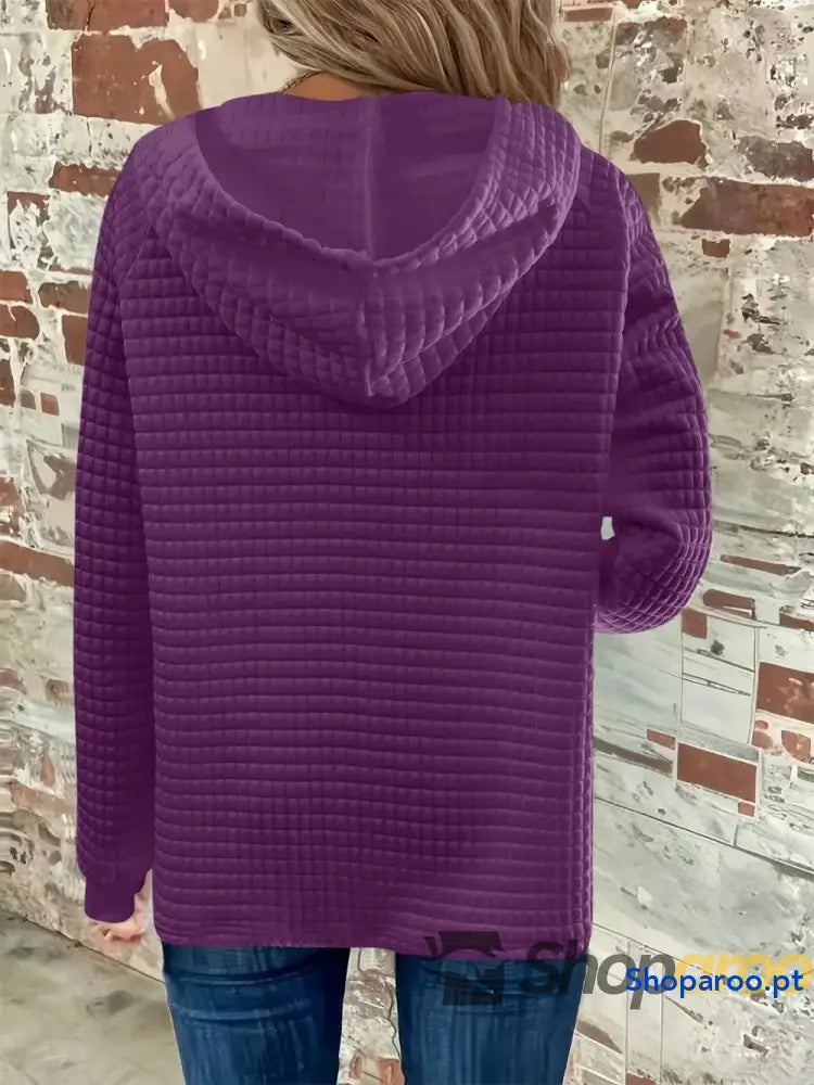 Sweatshirt com capuz de manga comprida detalhe botão e textura tamanho grande