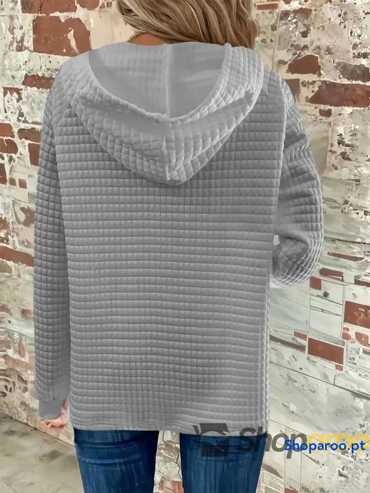 Sweatshirt com capuz de manga comprida detalhe botão e textura tamanho grande