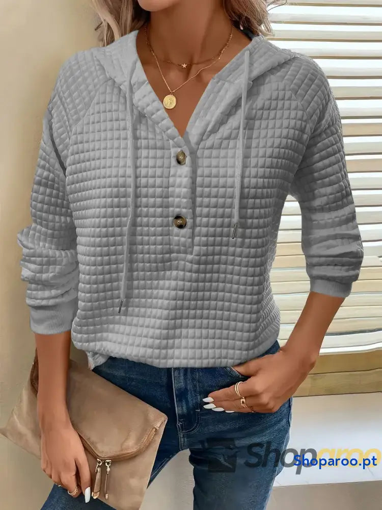 Sweatshirt com capuz de manga comprida detalhe botão e textura tamanho grande