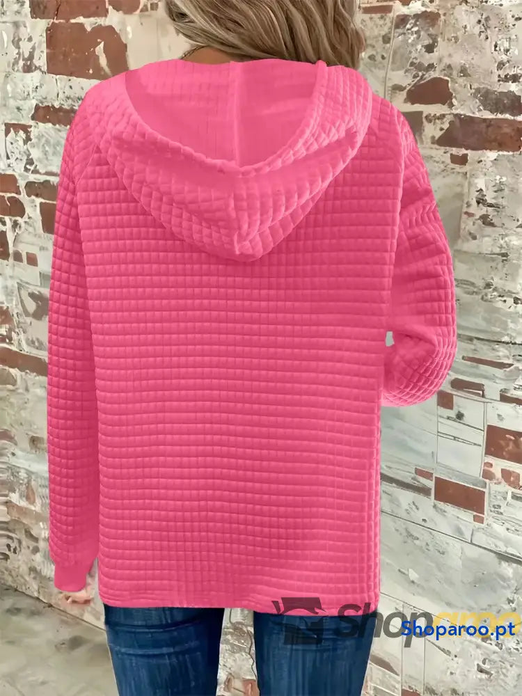 Sweatshirt com capuz de manga comprida detalhe botão e textura tamanho grande