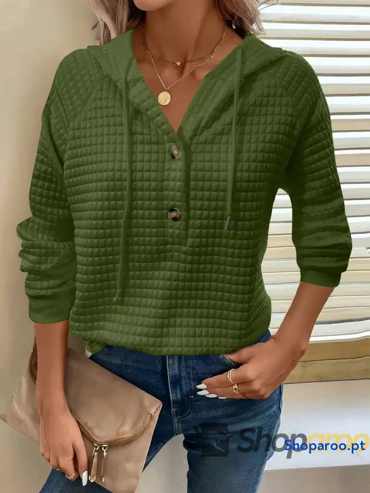 Sweatshirt com capuz de manga comprida detalhe botão e textura tamanho grande