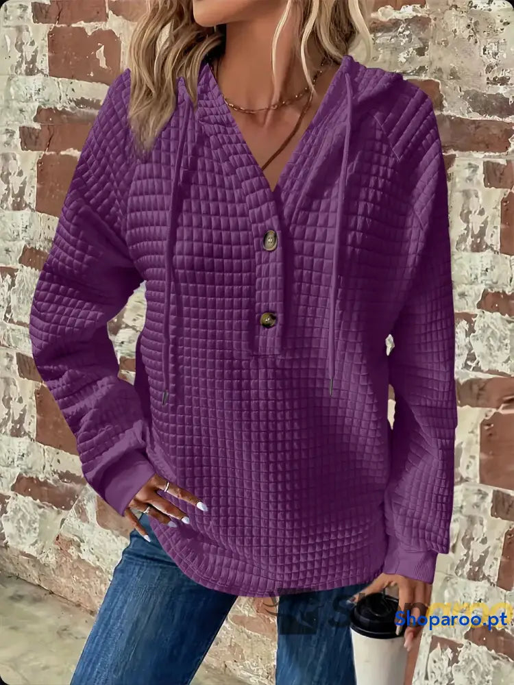 Sweatshirt com capuz de manga comprida detalhe botão e textura tamanho grande