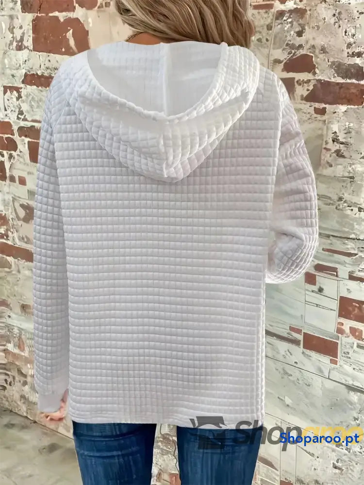 Sweatshirt com capuz de manga comprida detalhe botão e textura tamanho grande