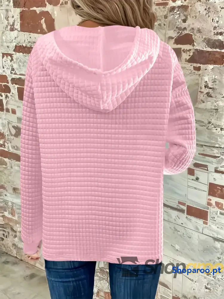 Sweatshirt com capuz de manga comprida detalhe botão e textura tamanho grande