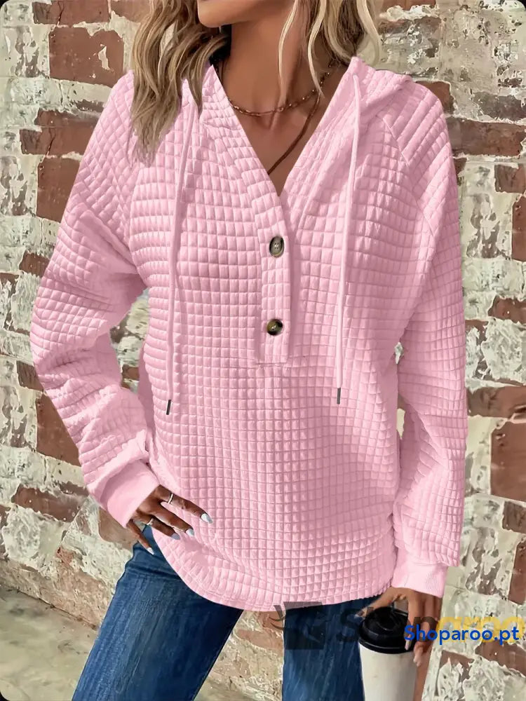 Sweatshirt com capuz de manga comprida detalhe botão e textura tamanho grande