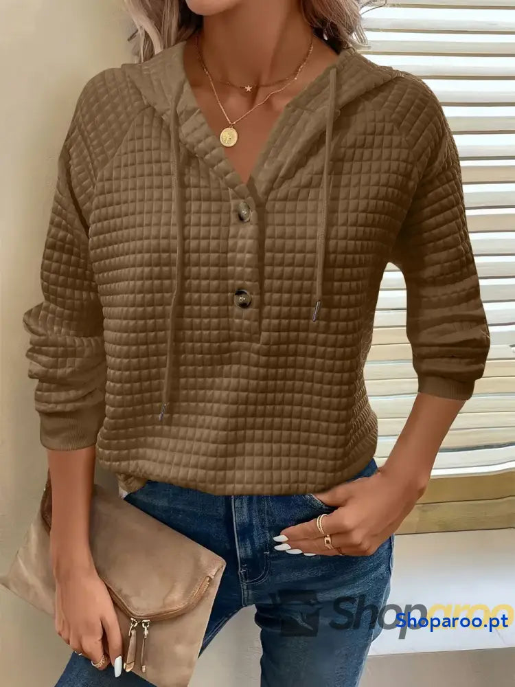 Sweatshirt com capuz de manga comprida detalhe botão e textura tamanho grande