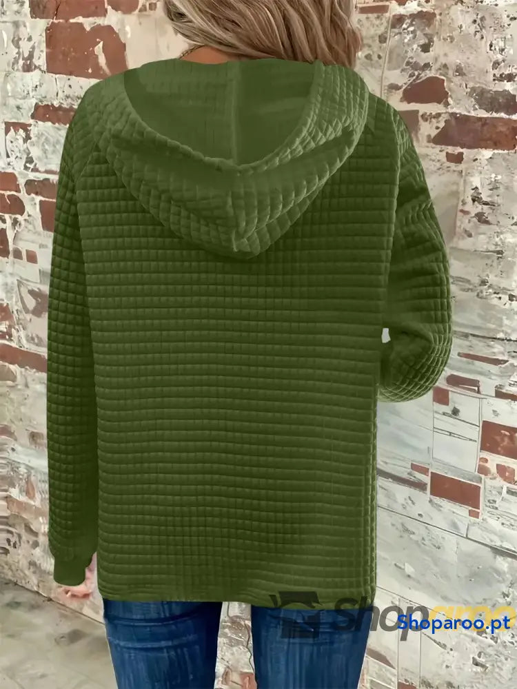 Sweatshirt com capuz de manga comprida detalhe botão e textura tamanho grande