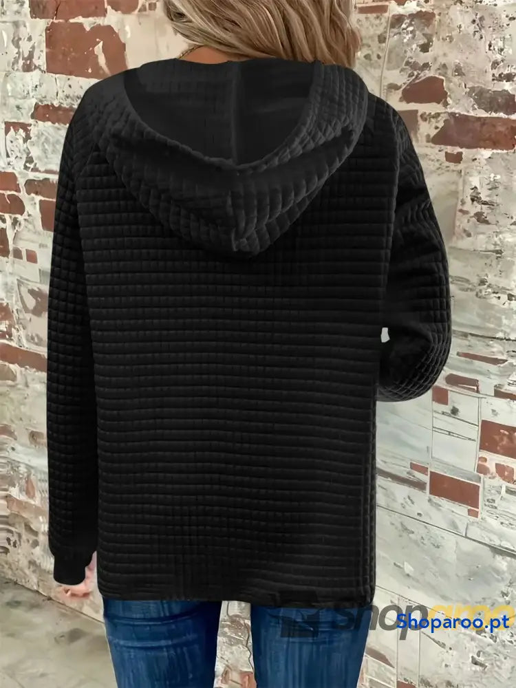 Sweatshirt com capuz de manga comprida detalhe botão e textura tamanho grande