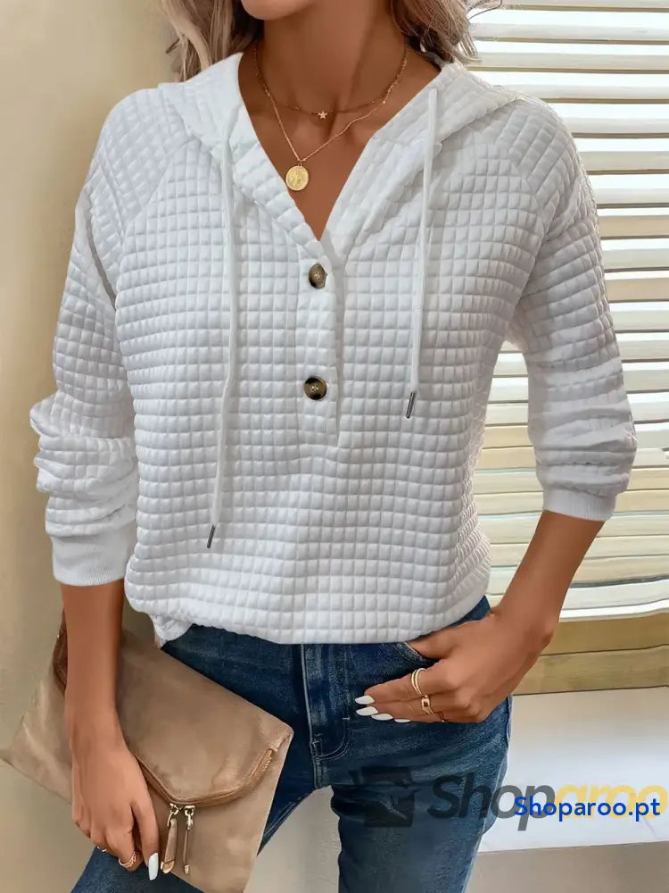 Sweatshirt com capuz de manga comprida detalhe botão e textura tamanho grande