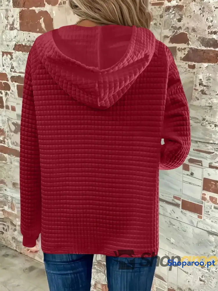 Sweatshirt com capuz de manga comprida detalhe botão e textura tamanho grande