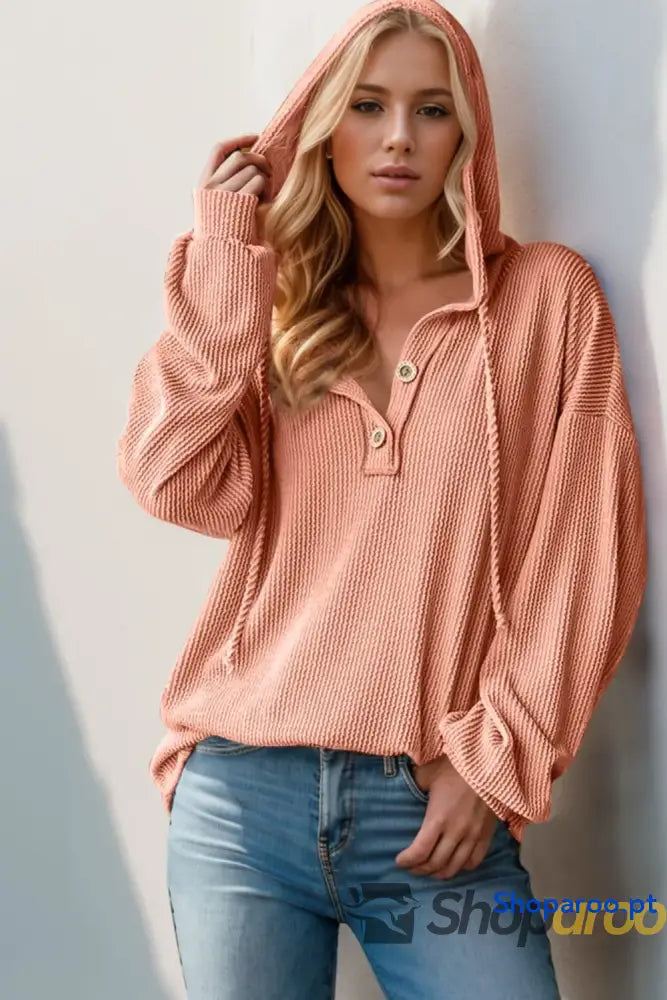 Sweatshirt com capuz manga comprida tamanho grande Double Take meio botão