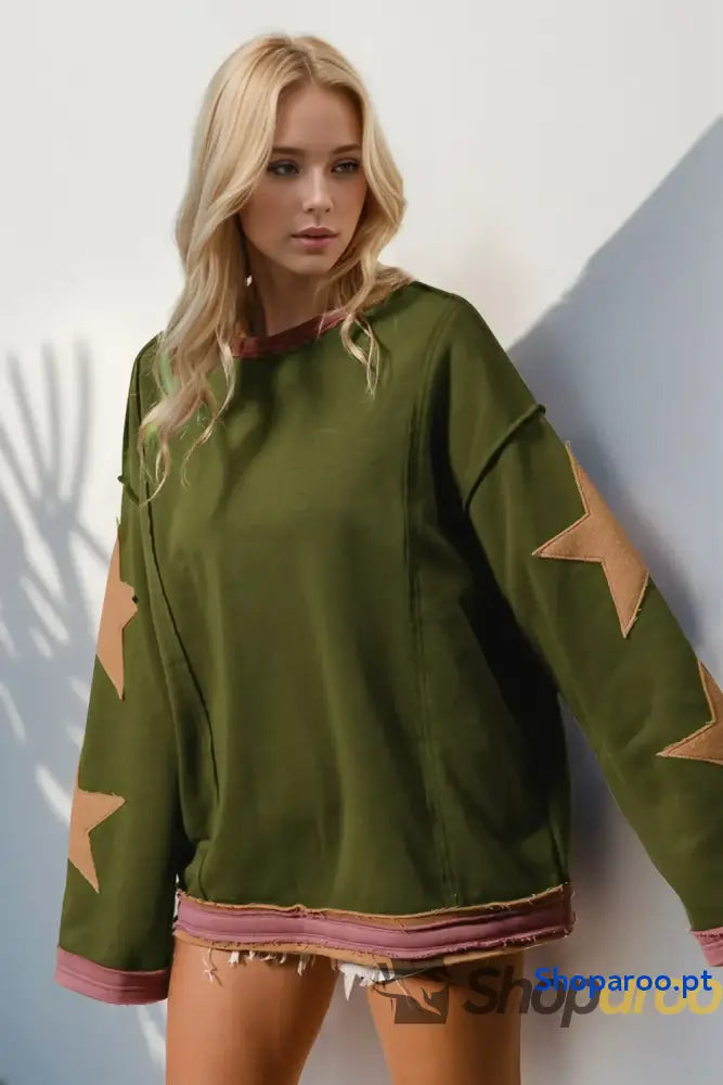Sweatshirt de manga comprida Double Take Star Patched