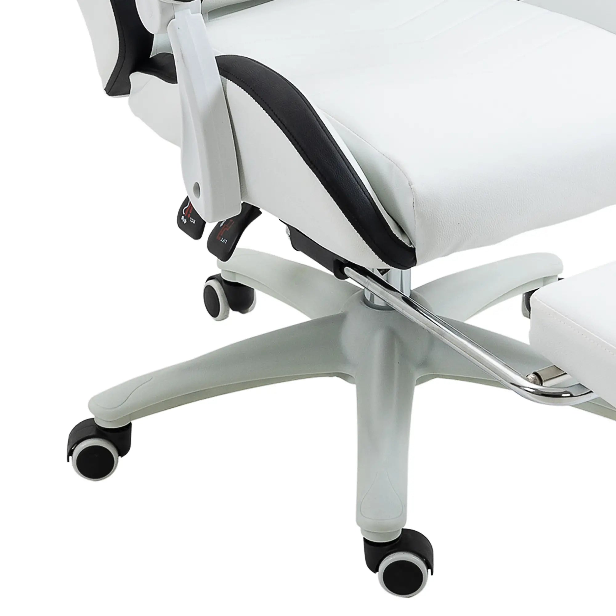 Cadeira Gaming de Couro PU com Altura Ajustável Reclinável 135° e Apoio para os Pés Retrátil 65x65x121-129 cm Branco e Preto