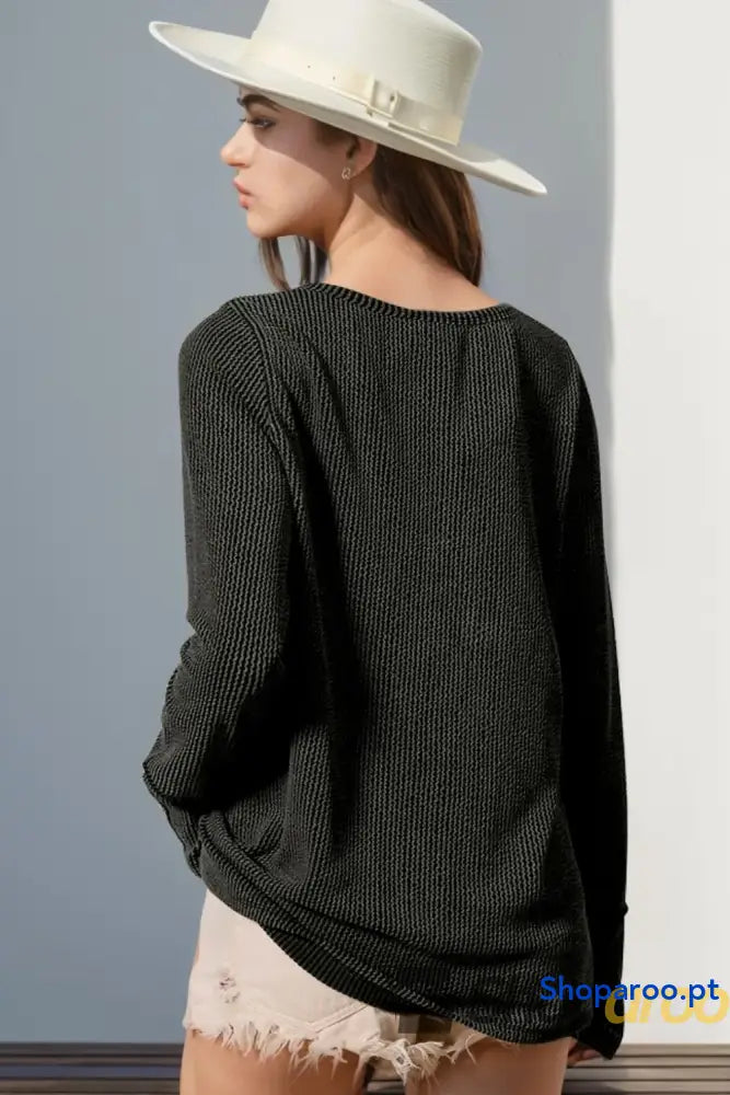 T-shirt de manga comprida com orifício para o polegar tamanho grande Double Take