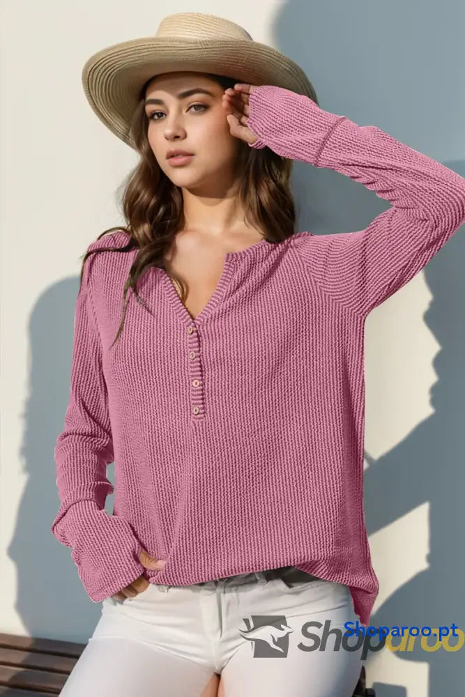 T-shirt de manga comprida com orifício para o polegar tamanho grande Double Take