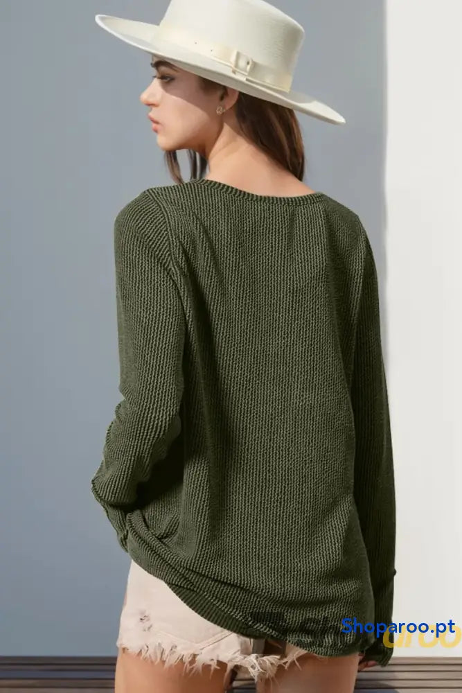 T-shirt de manga comprida com orifício para o polegar tamanho grande Double Take