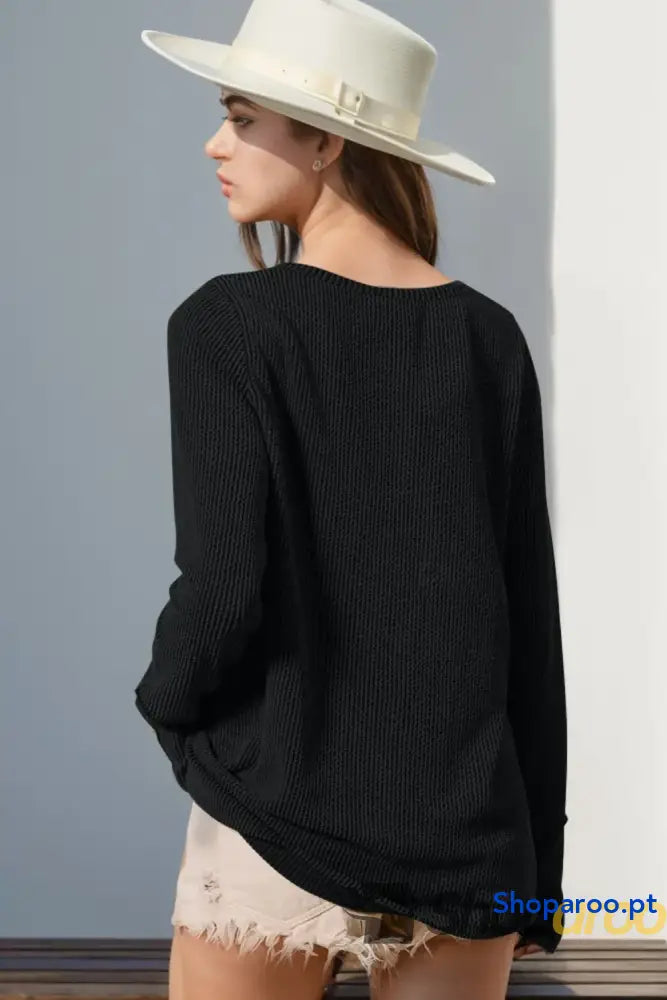 T-shirt de manga comprida com orifício para o polegar tamanho grande Double Take