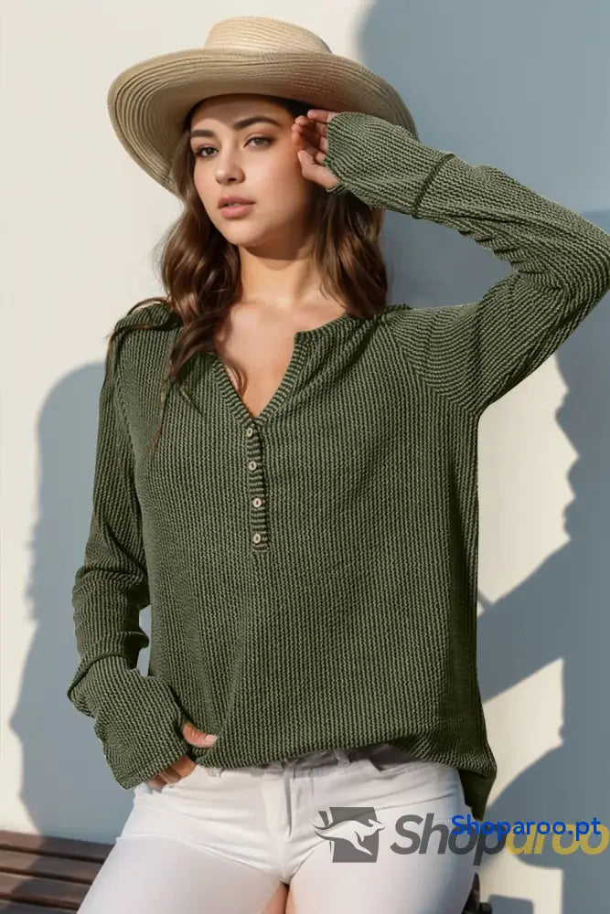 T-shirt de manga comprida com orifício para o polegar tamanho grande Double Take