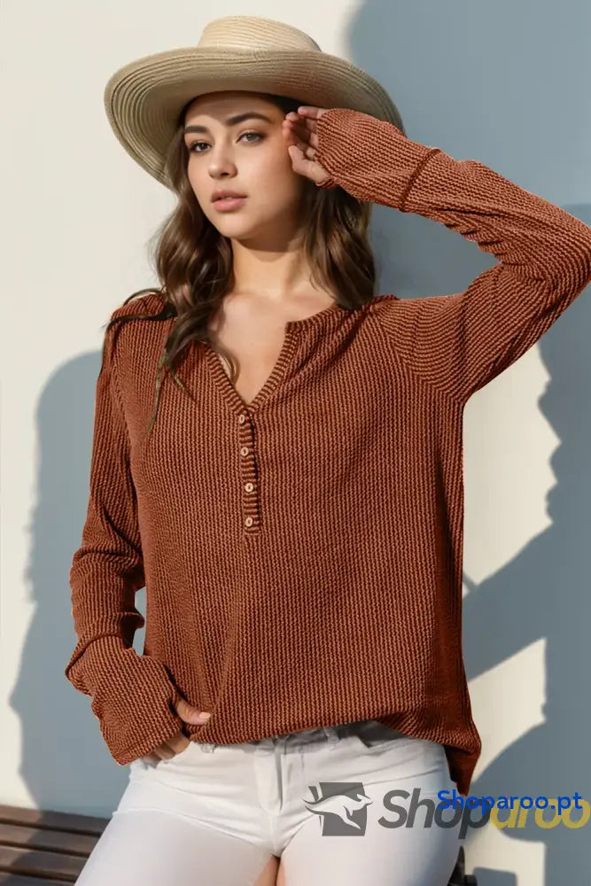 T-shirt de manga comprida com orifício para o polegar tamanho grande Double Take