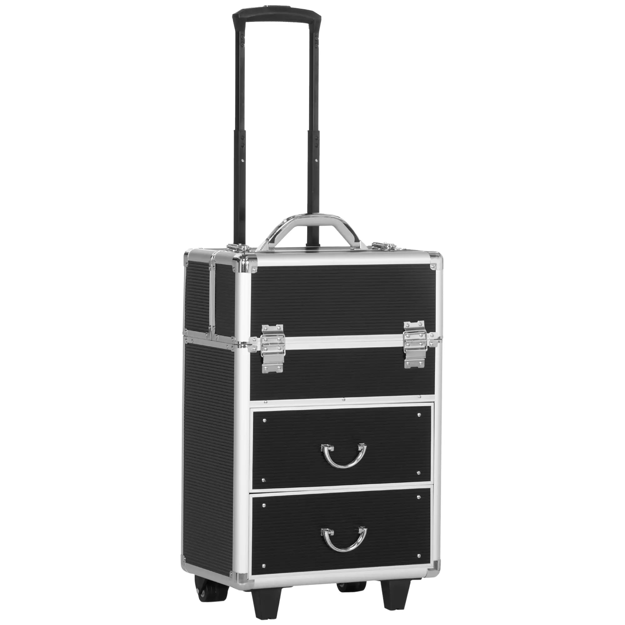 Mala de Maquilhagem Professional com Rodas e 6 Gavetas Preta