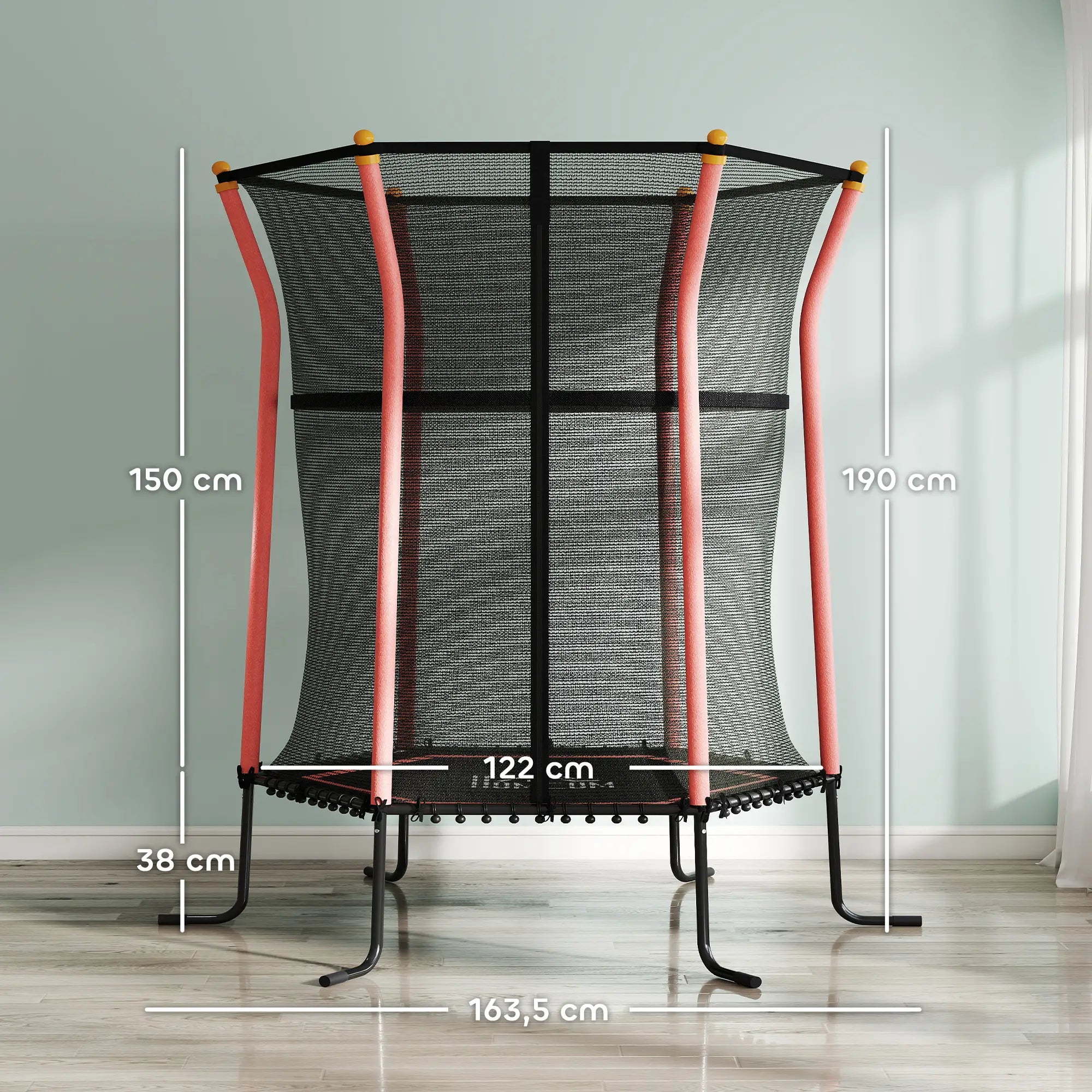 Trampolim para Crianças com Rede de Segurança e Estrutura de Aço para Interiores e Exteriores Carga 50kg Ø163,5x190 cm Vermelho