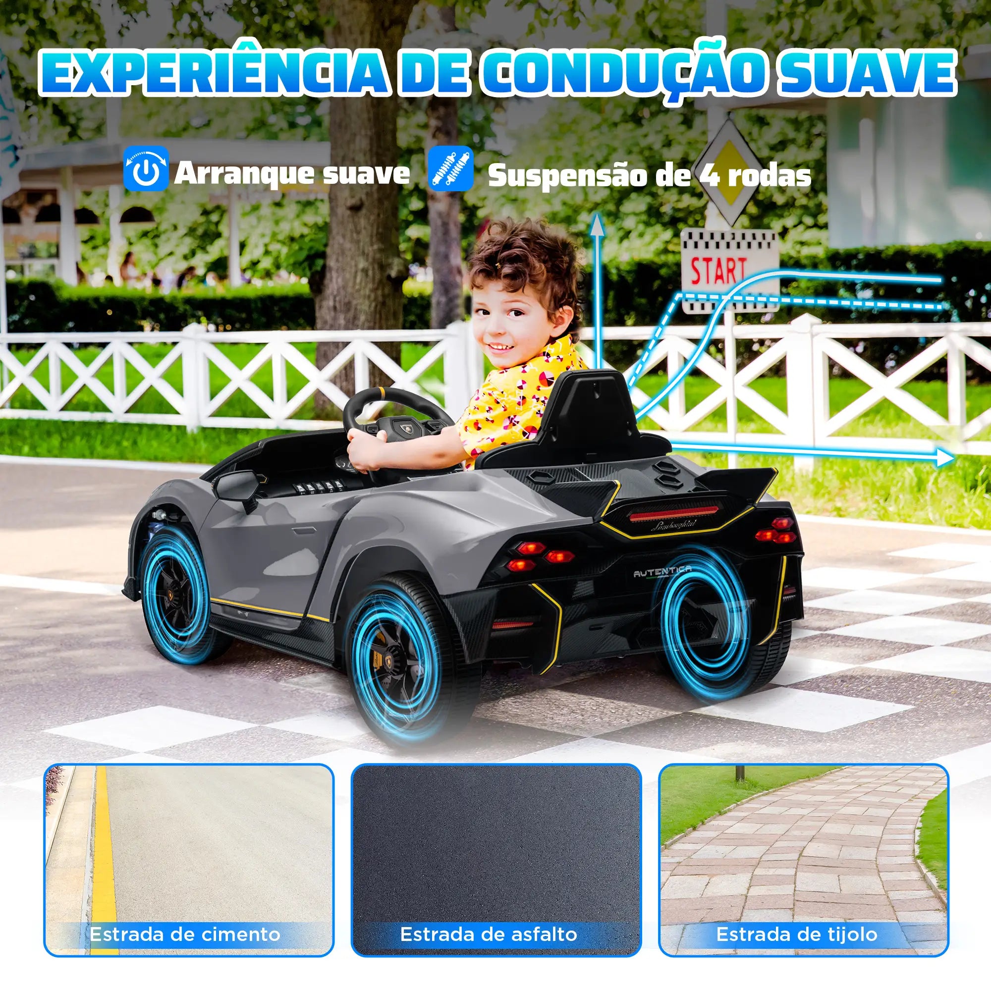 Carro Elétrico para Crianças Lamborghini 12V Controlo Remoto Faróis Buzina Arranque Lento e Música MP3 114,5x64x45,5 cm Rosa