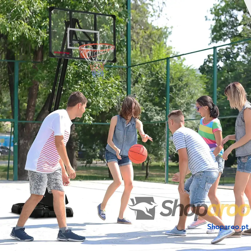 Tabela de Basquetebol com Altura Ajustável Rodas Base Preenchida Água ou Areia para Exterior 111x70,5x293 350 cm Preto