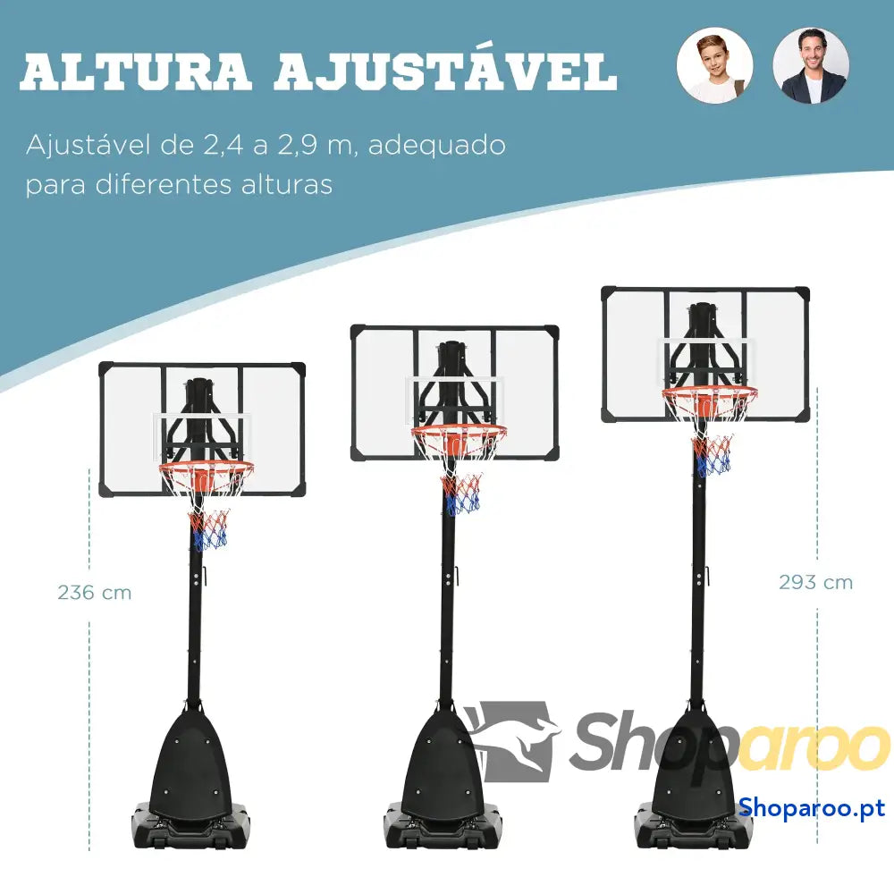 Tabela de Basquetebol com Altura Ajustável Rodas Base Preenchida Água ou Areia para Exterior 111x70,5x293 350 cm Preto