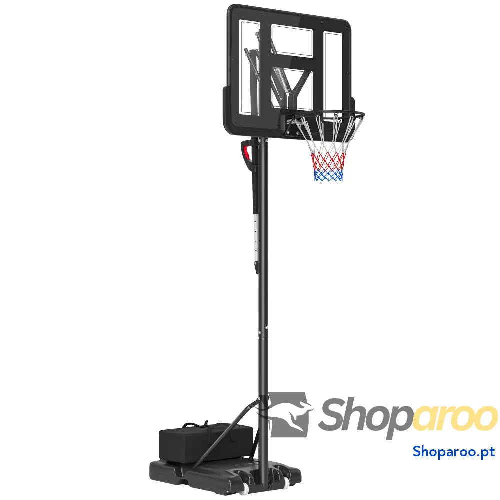 Tabela de Basquetebol Exterior com Altura Ajustável Suporte Rodas Base Recarregável e Bolsa Peso 90x60x305 cm Preto