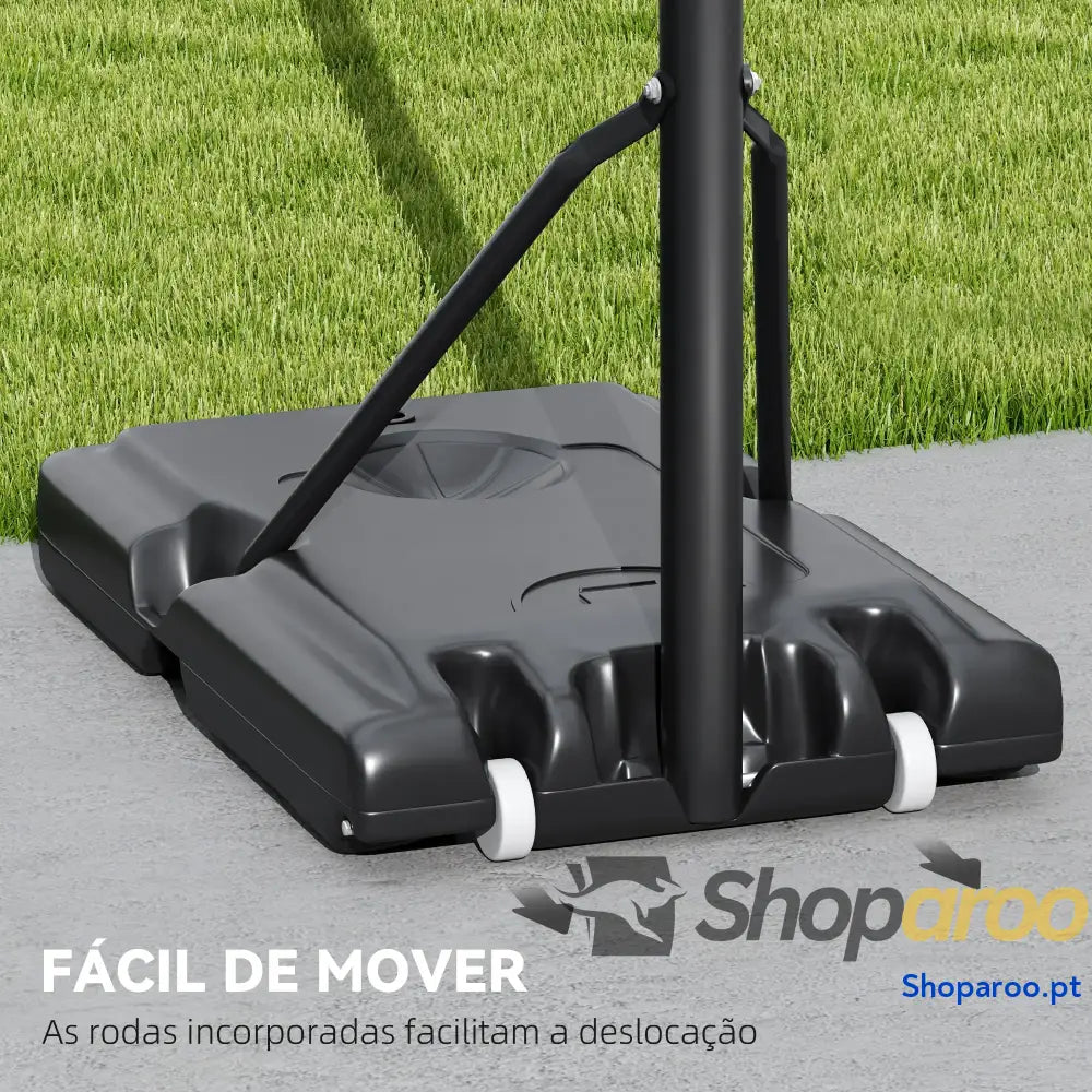 Tabela de Basquetebol Exterior com Altura Ajustável Suporte Rodas Base Recarregável e Bolsa Peso 90x60x305 cm Preto