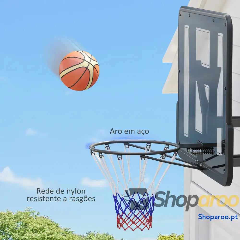 Tabela de Basquetebol Parede para Interior e Exterior com Painel Inquebrável 110x75 cm Rede Resistente a Rasgos Preto