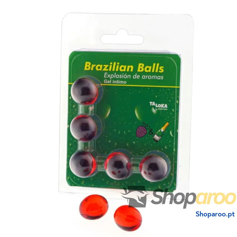 TALOKA - 5 BOLAS BRASILEIRAS MORANGOS E CHAMPANHE GEL ÍNTIMO