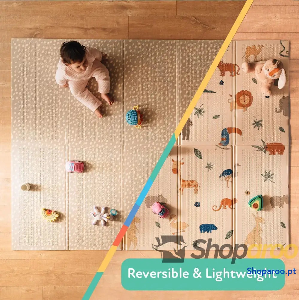 Tapete de bebé acolchoado dobrável reversível safari tapete leve para brincar no chão infantil grande com design