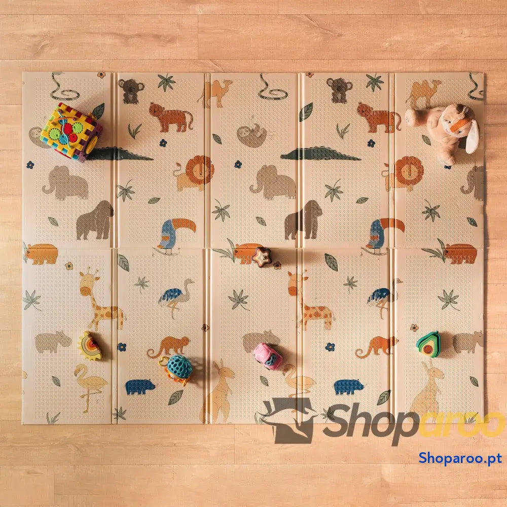Tapete de bebé acolchoado dobrável reversível safari tapete leve para brincar no chão infantil grande com design