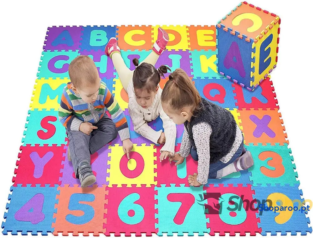 Tapete puzzle bebé 36 peças 195 x cm Espuma XPE ecológica não tóxica modelo de letras/números.