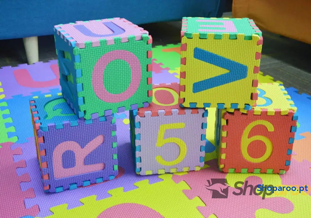 Tapete puzzle bebé 36 peças 195 x cm Espuma XPE ecológica não tóxica modelo de letras/números.