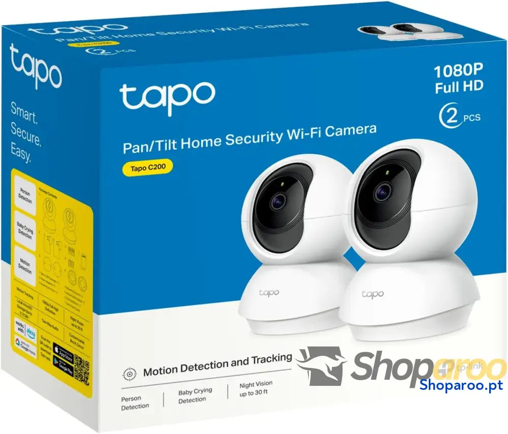 Tapo C200P2 Câmara IP Wi Fi 360° câmara de vigilância FHD 1080p visão noturna notificações em tempo real suporta cartão