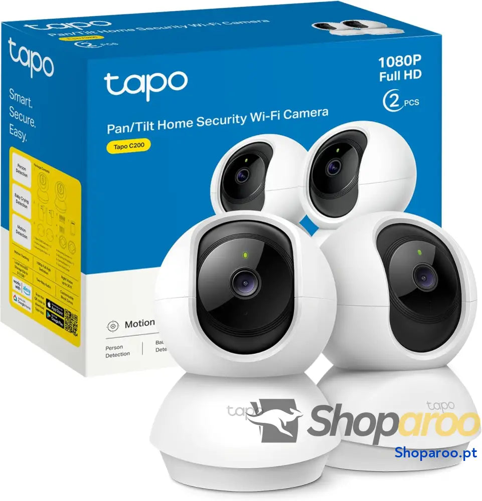 Tapo C200P2 Câmara IP Wi Fi 360° câmara de vigilância FHD 1080p visão noturna notificações em tempo real suporta cartão