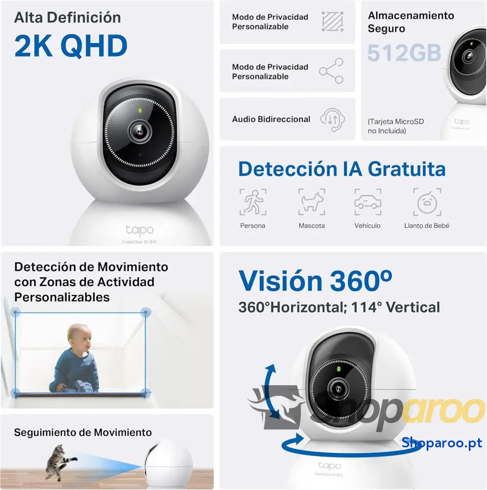 Tapo C220 IA Câmara de vigilância 360° 2K 4MP QHD inteligente visão noturna áudio bidirecional deteção movimento