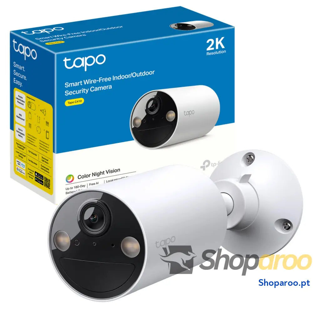Tapo C410 Kit Câmara de vigilância solar com bateria exterior deteção pessoas por IA 2K 3 MP visão noturna colorida