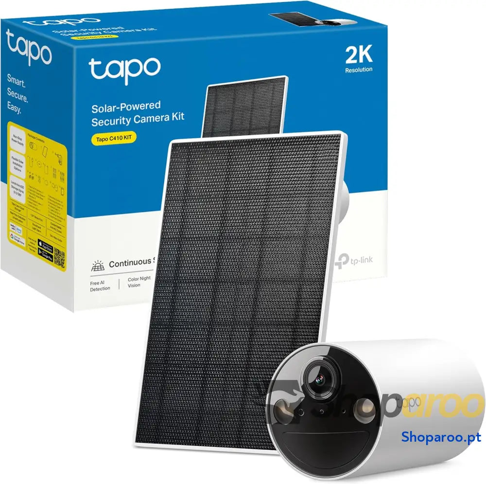 Tapo C410 Kit Câmara de vigilância solar com bateria exterior deteção pessoas por IA 2K 3 MP visão noturna colorida