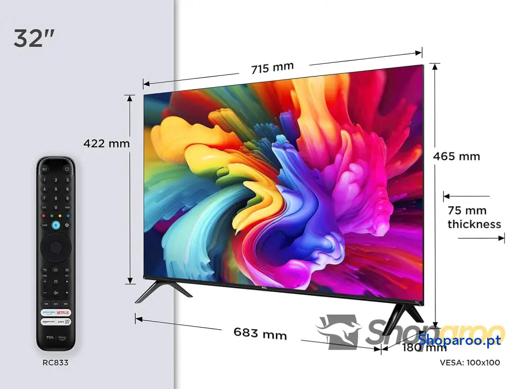 TCL 32SF560 – Smart QLED Full HD 32’’ TV Direct LED com Fire e HDR Pulse Pergunte à Alexa design metálico sem moldura