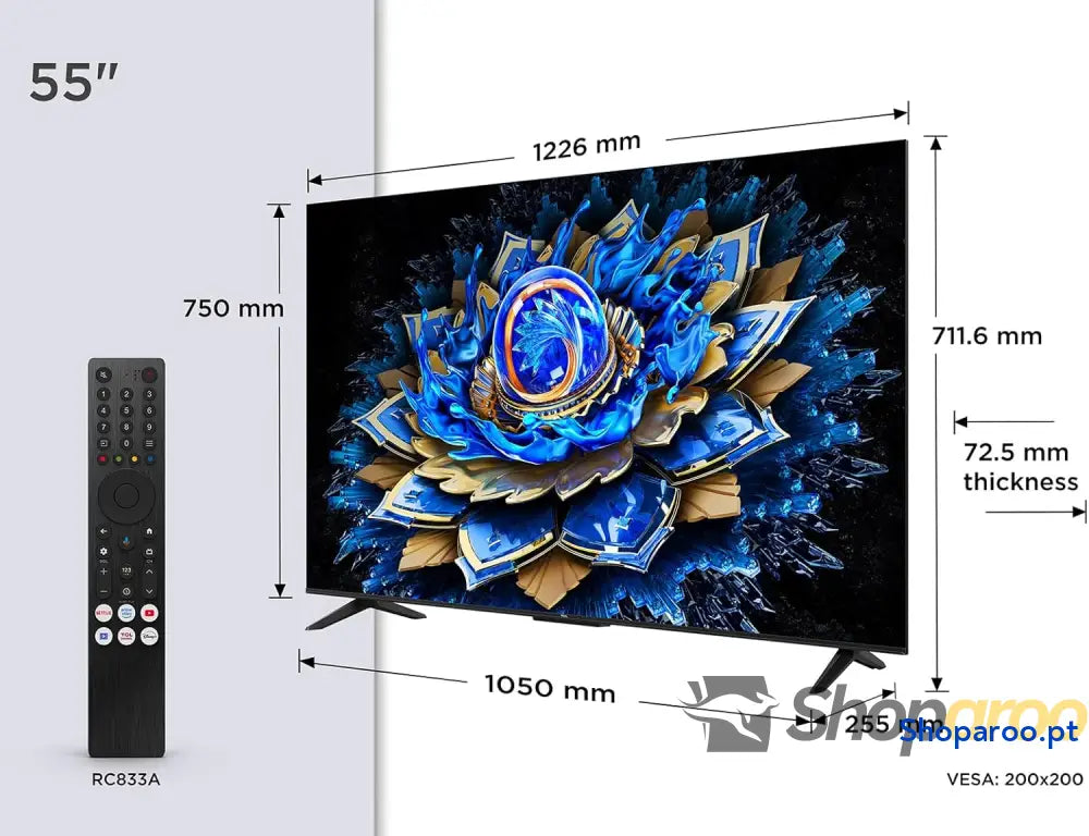 TCL 55T69C QLED 55’’ TV LED direto HDR 4K Smart com Google (Dolby Vision e Atmos Game Master Motion Clarity compatível