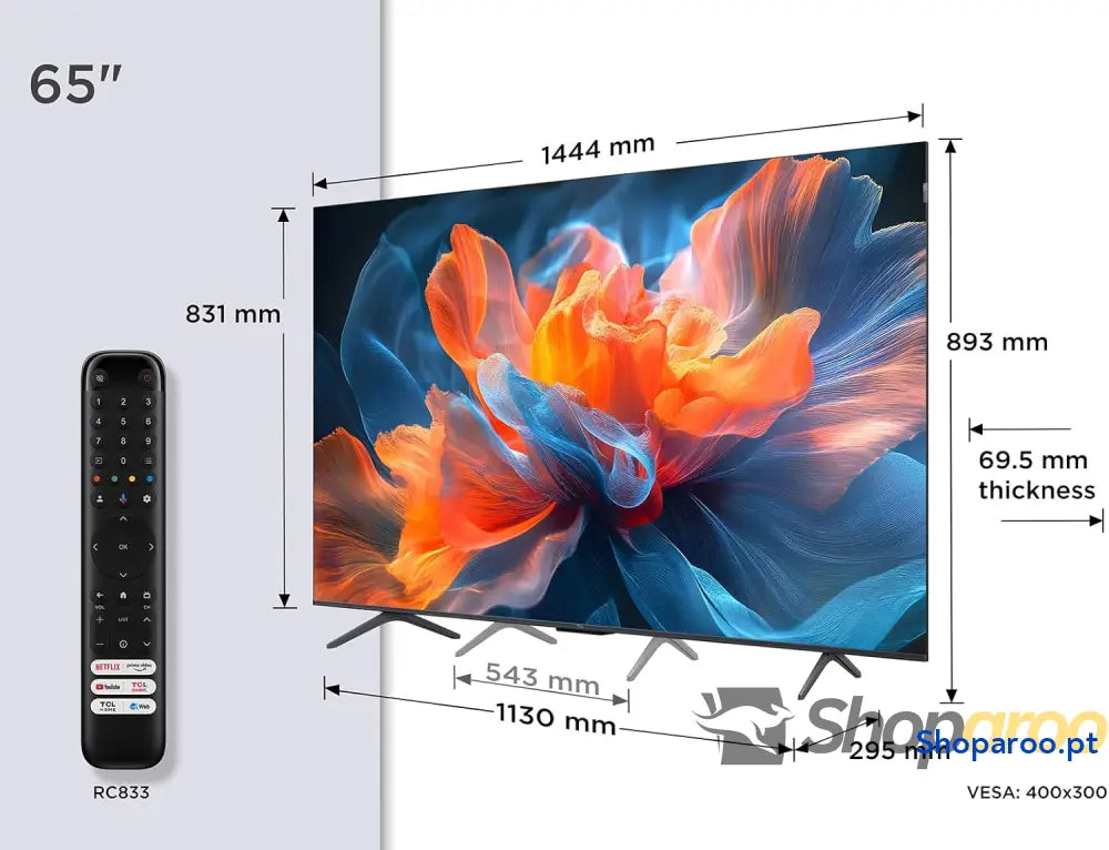TCL 65T8C 65” QLED 4K 144 Hz HDR UHD TV Smart com Google (Dolby Vision e Atmos Motion Clarity Pro FreeSync som Onkyo