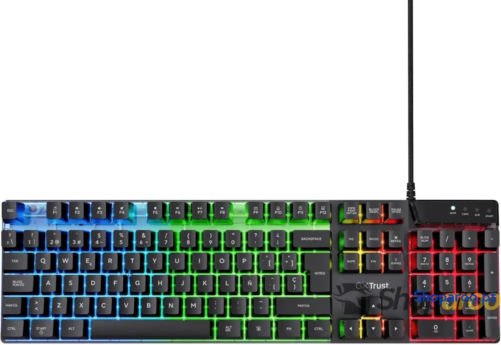 Teclado retroiluminado Trust Gaming GXT 835 Azor layout QWERTY espanhol iluminação LED teclado gaming com fios