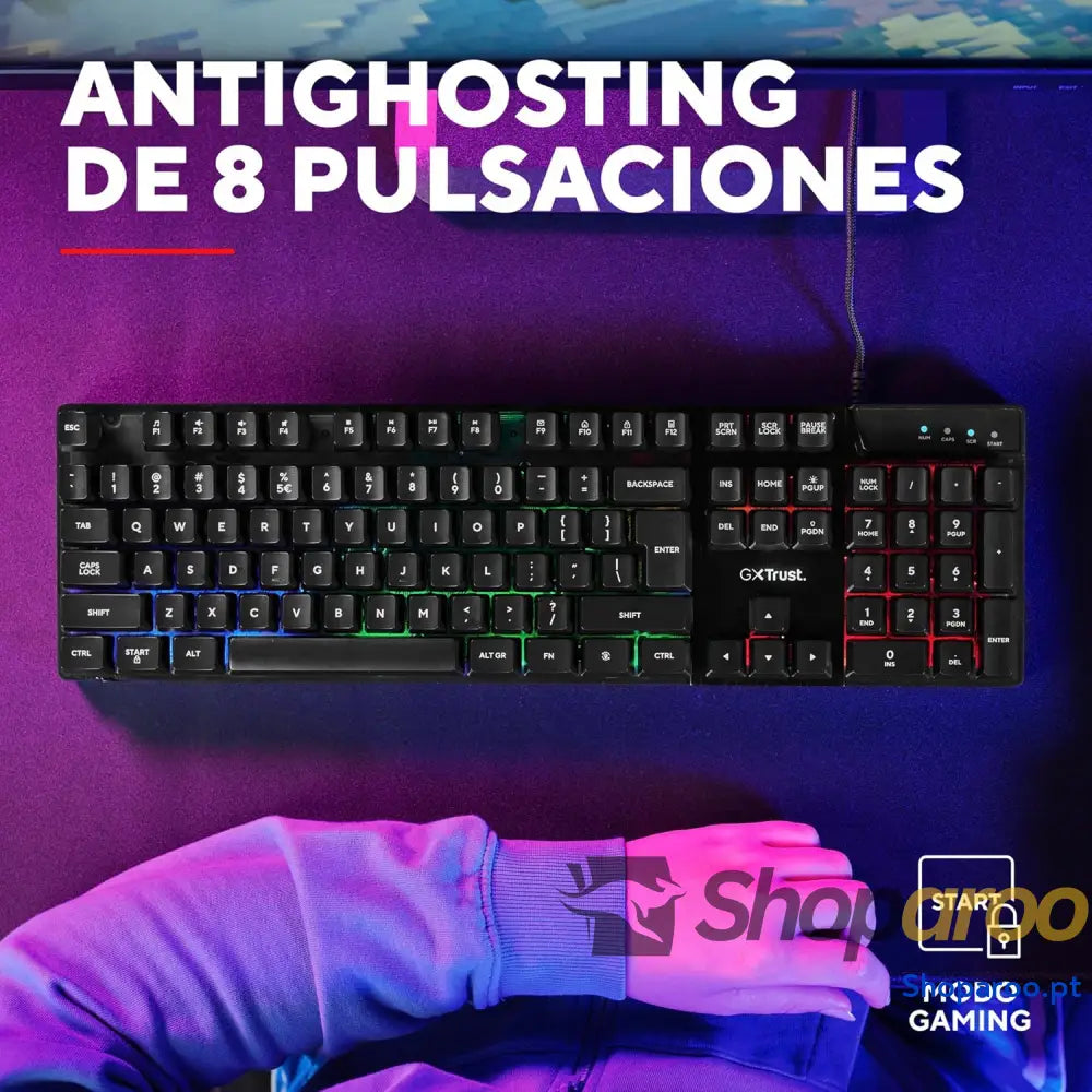 Teclado retroiluminado Trust Gaming GXT 835 Azor layout QWERTY espanhol iluminação LED teclado gaming com fios