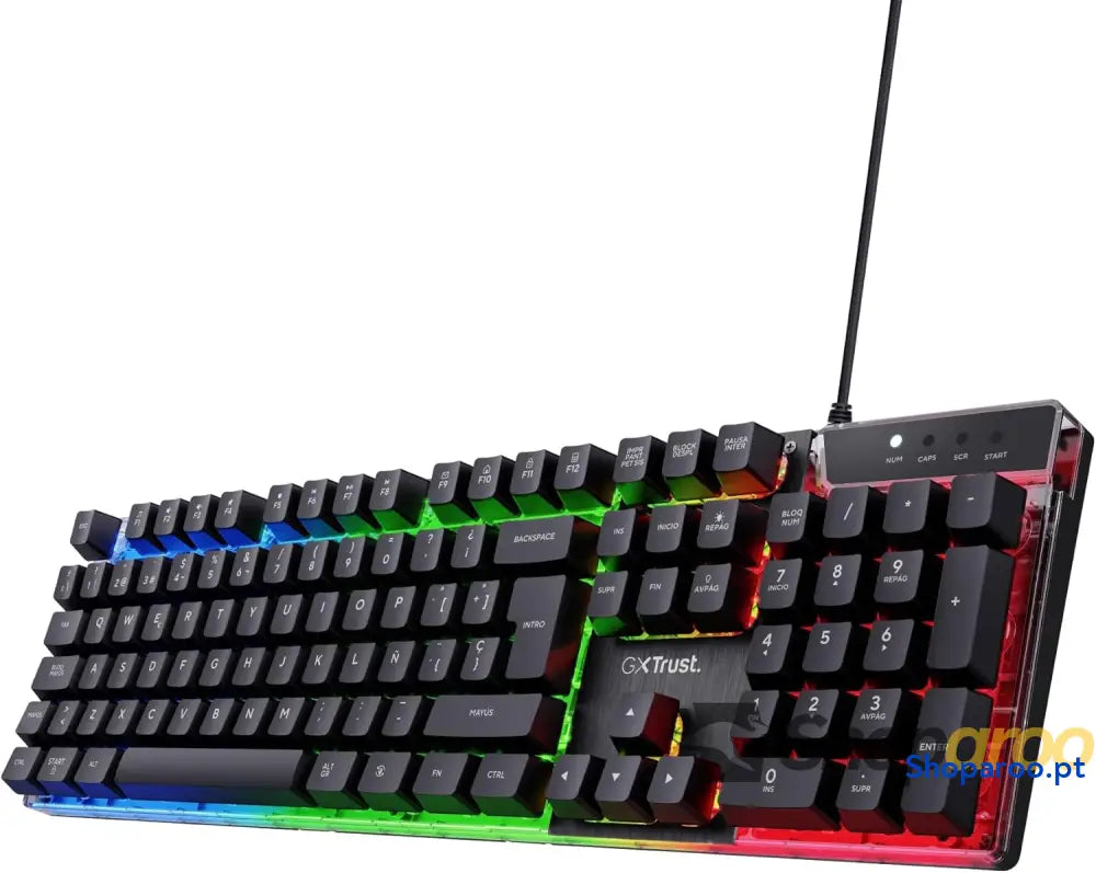 Teclado retroiluminado Trust Gaming GXT 835 Azor layout QWERTY espanhol iluminação LED teclado gaming com fios
