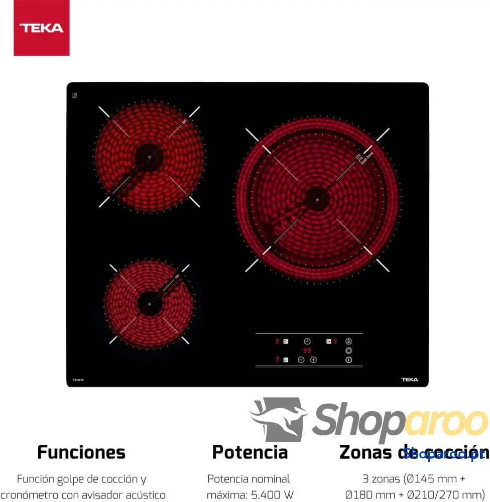Teka TB PRO 6315 Vitrocerâmica 3 Queimadores 60 cm Tecnologia Touch Control com Cronómetro Cor Preto